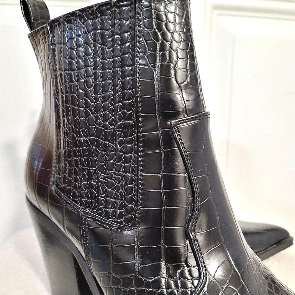 Asos Ankle Heeled Boots Black Croc In Size 9 - Picture 4 of 9